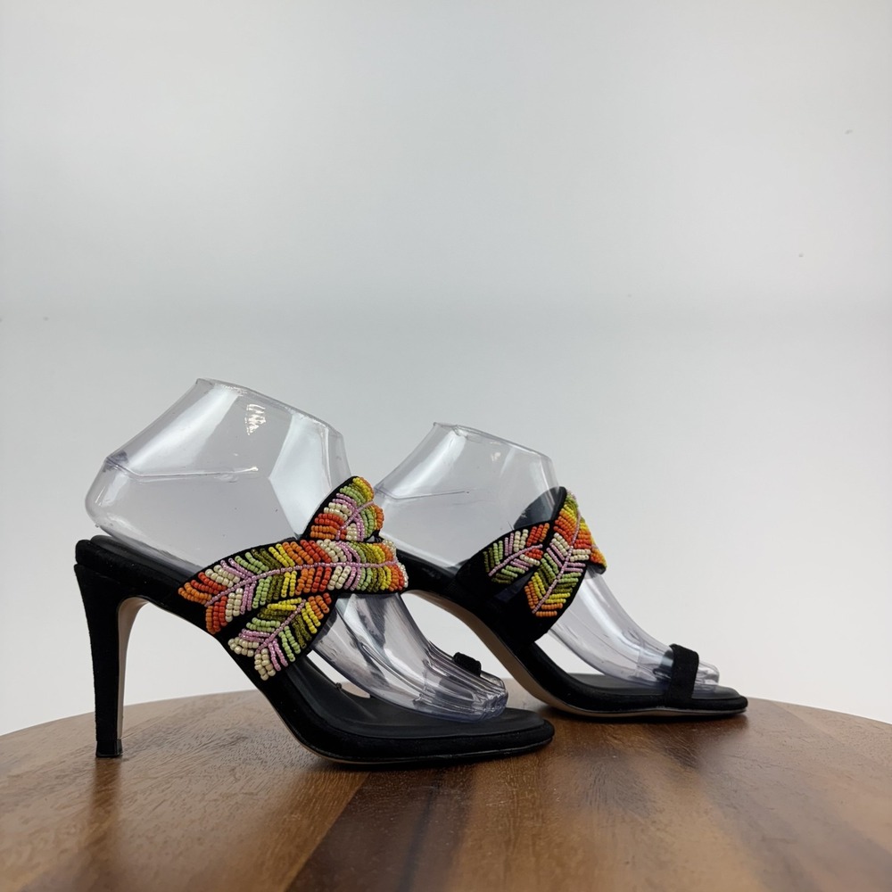 New Womens Jessica Simpson Rixei Black Rainbow Beaded Heel Sandals Size 6 M NWOB